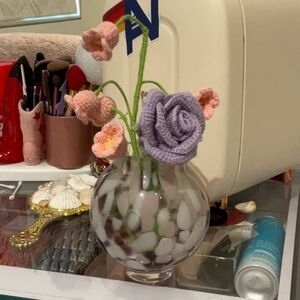 Handcrafted Purple and Pink Crochet Flower Vase